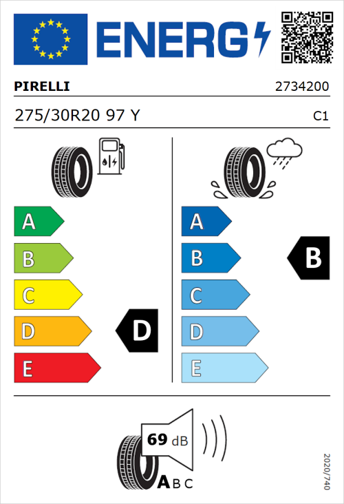 Tyre Label for Pirelli P Zero (PNCS) 275/30R20 97Y