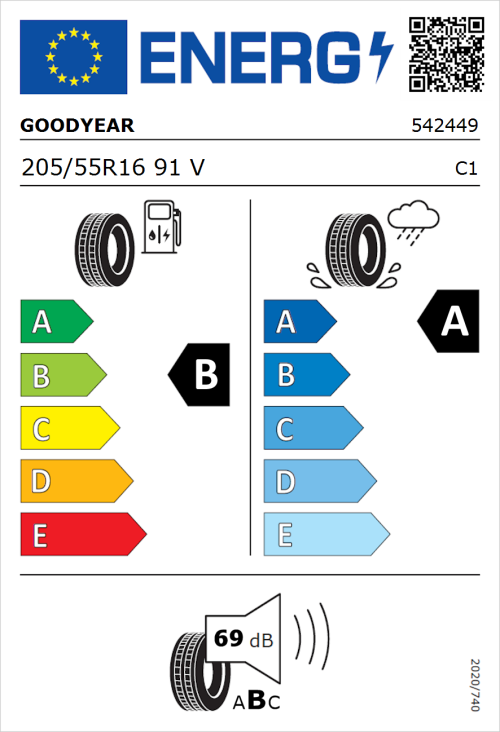 Tyre Label for Goodyear EfficientGrip Performance 2 205/55R16 91V