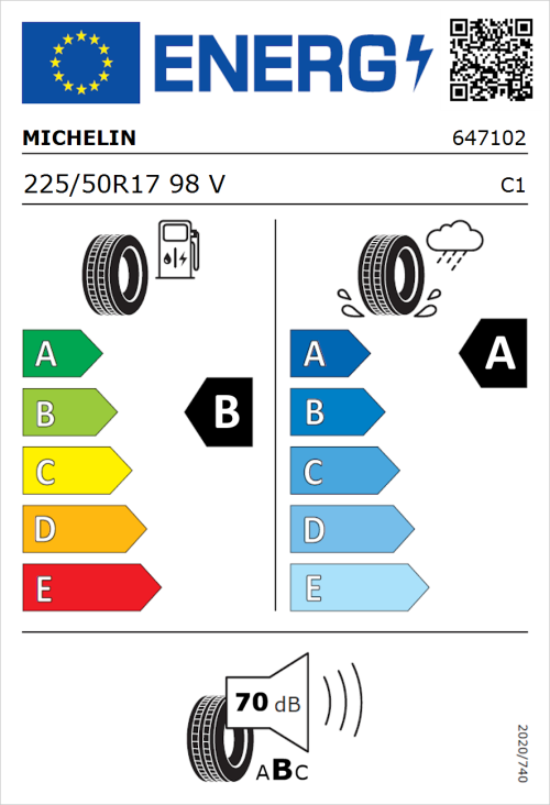 Tyre Label for Michelin Primacy 4+ 225/50R17 98V