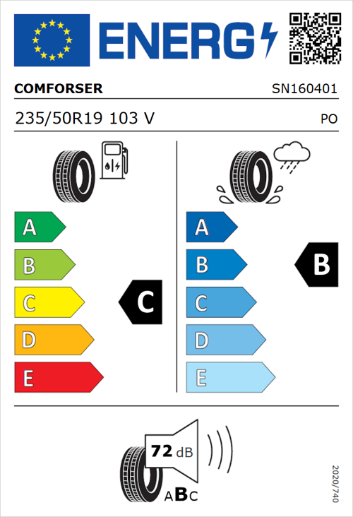 Tyre Label for Comforser EF1500 235/50R19 103V