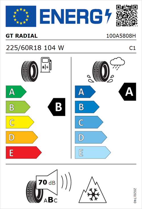 Tyre Label for GT Radial Climate Active 225/60R18 104W