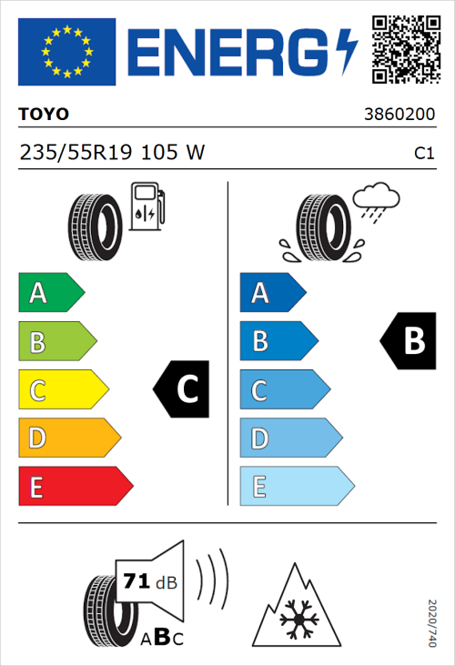 Tyre Label for Toyo Celcius AS2 235/55R19 105W