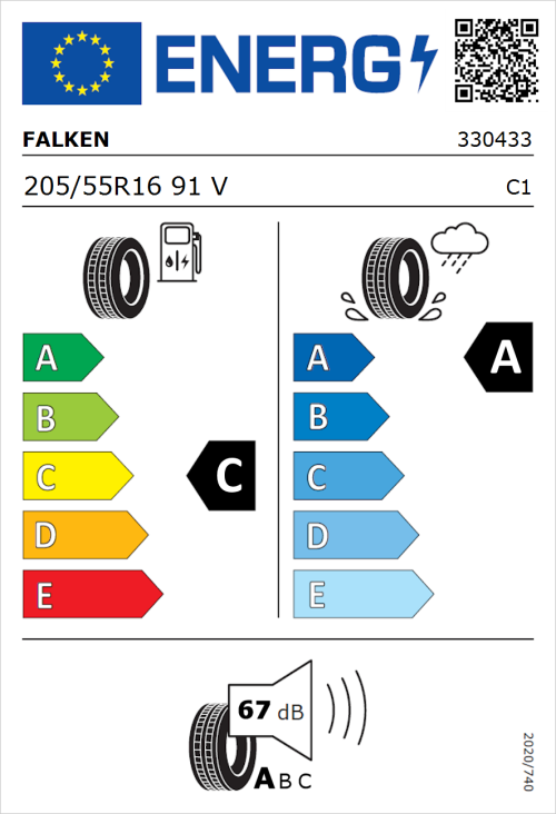 Tyre Label for Falken Ziex  ZE310 Ecorun 205/55R16 91V